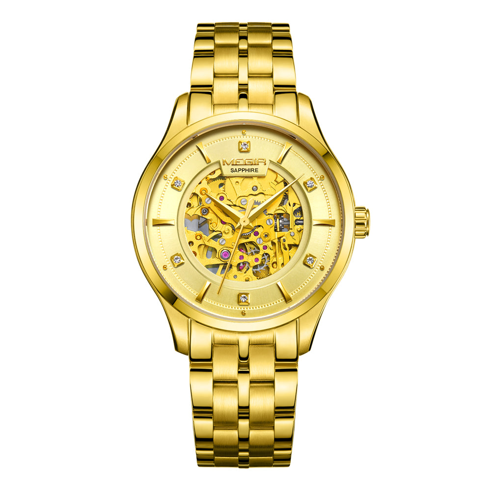 MEGIR Luxury Men Watches Waterproof Automatic Mechanical Watch Stainless Steel Sapphire Gold Business WristWatch Reloj Hombre