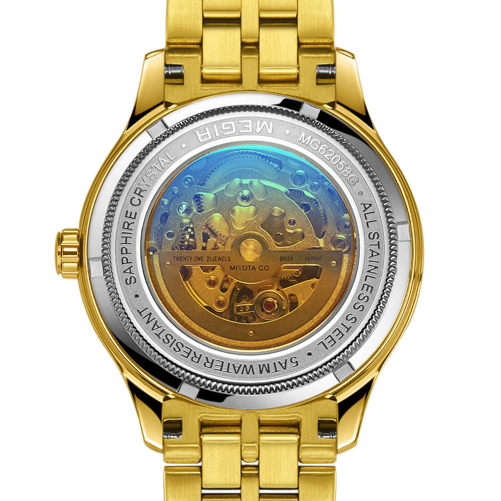 MEGIR Luxury Men Watches Waterproof Automatic Mechanical Watch Stainless Steel Sapphire Gold Business WristWatch Reloj Hombre