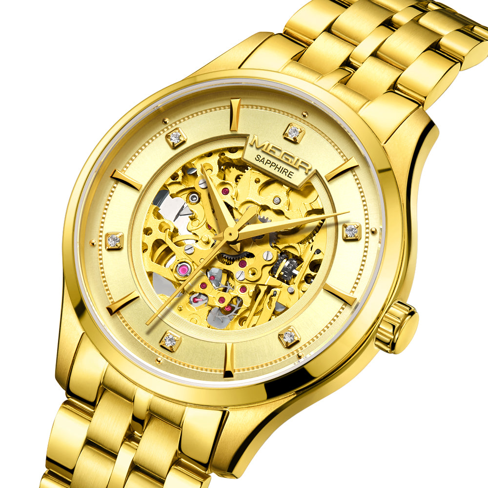 MEGIR Luxury Men Watches Waterproof Automatic Mechanical Watch Stainless Steel Sapphire Gold Business WristWatch Reloj Hombre