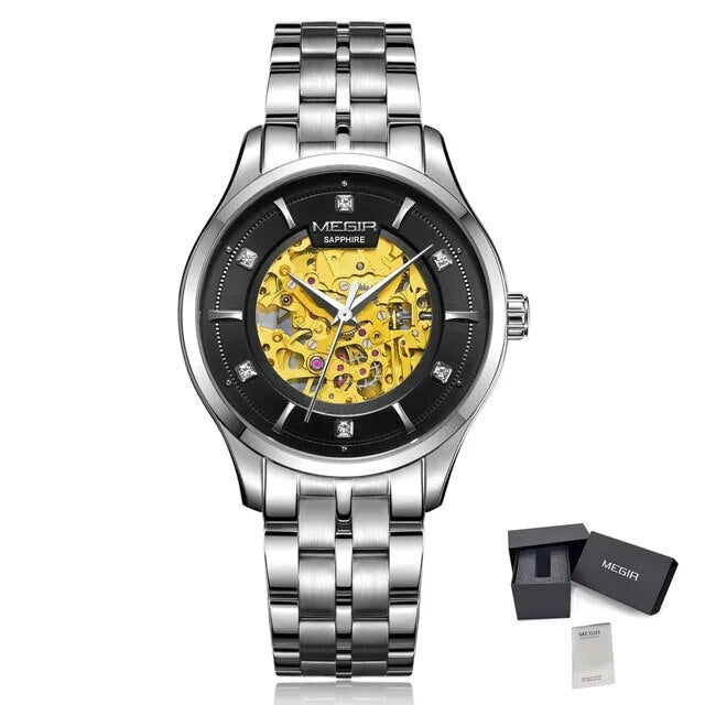 MEGIR Luxury Men Watches Waterproof Automatic Mechanical Watch Stainless Steel Sapphire Gold Business WristWatch Reloj Hombre