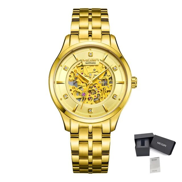 MEGIR Luxury Men Watches Waterproof Automatic Mechanical Watch Stainless Steel Sapphire Gold Business WristWatch Reloj Hombre