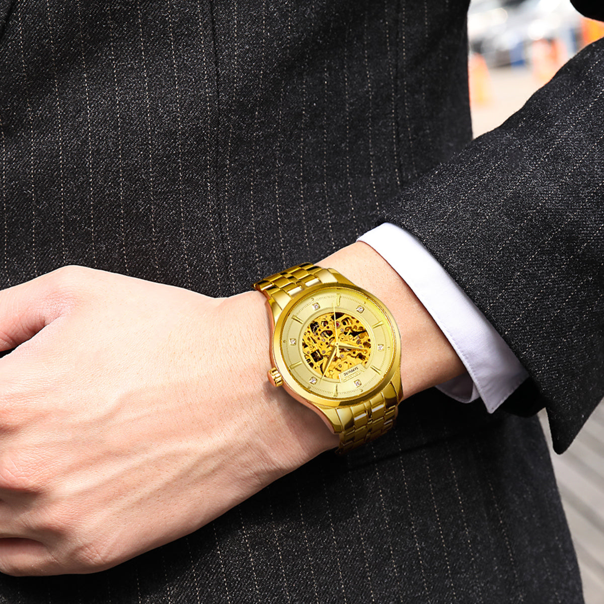 MEGIR Luxury Men Watches Waterproof Automatic Mechanical Watch Stainless Steel Sapphire Gold Business WristWatch Reloj Hombre