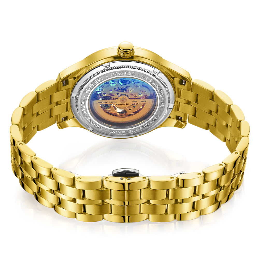 MEGIR Luxury Men Watches Waterproof Automatic Mechanical Watch Stainless Steel Sapphire Gold Business WristWatch Reloj Hombre