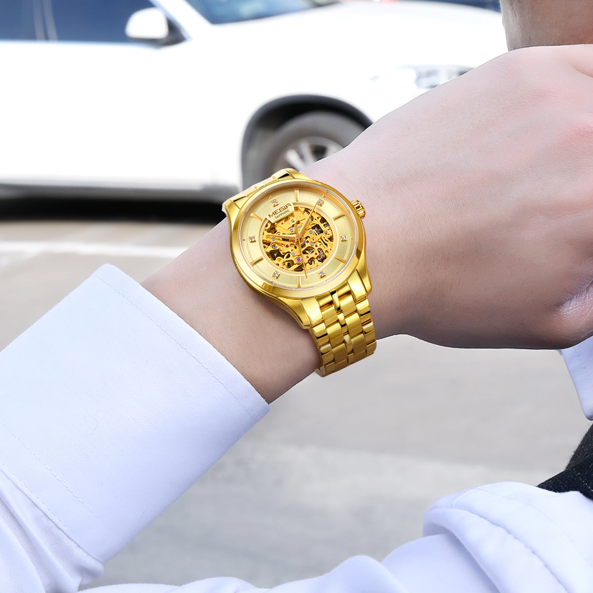 MEGIR Luxury Men Watches Waterproof Automatic Mechanical Watch Stainless Steel Sapphire Gold Business WristWatch Reloj Hombre