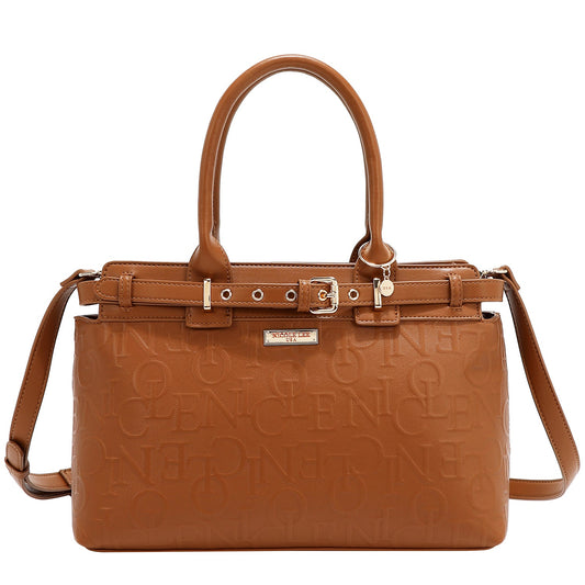 BOLSO SATCHEL ELEGANCE EN RELIEVE (MARRON)-0