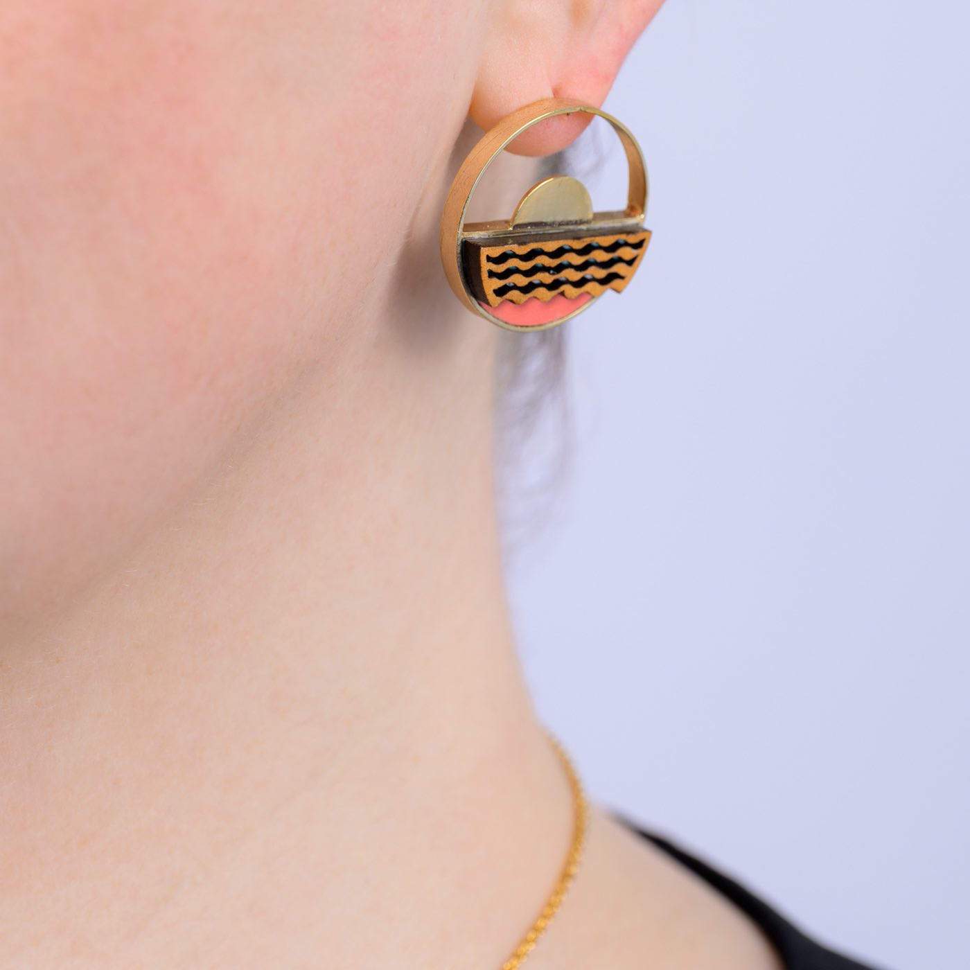 Sunset Recycled Wood Gold Earrings