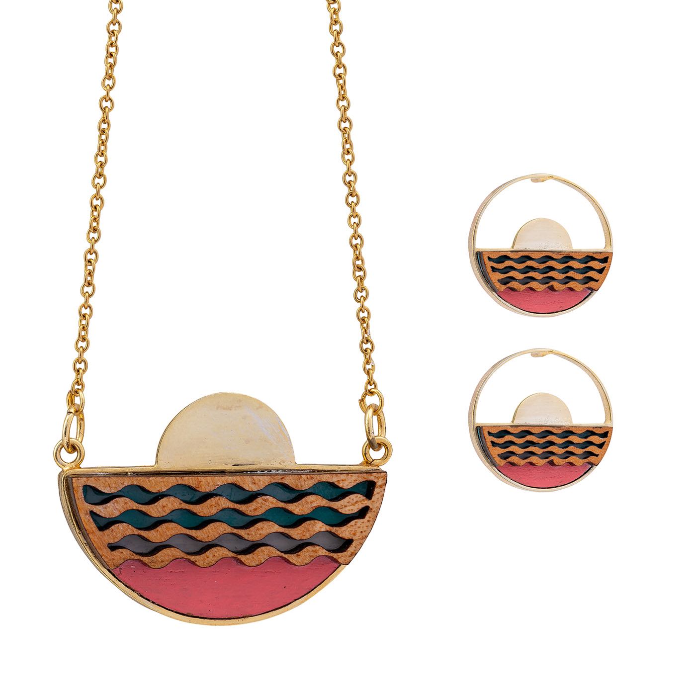 Sunset Recycled Wood Gold Necklace